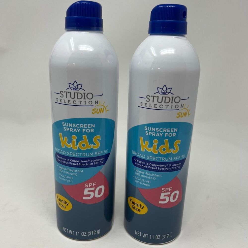 Lot of 2‎ STUDIO SELECTION Kids Sunscreen Spray SPF50 11oz Family Size NEW 01/27